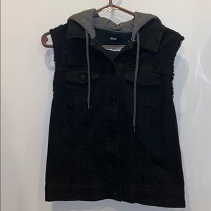 BDG black denim hooded vest